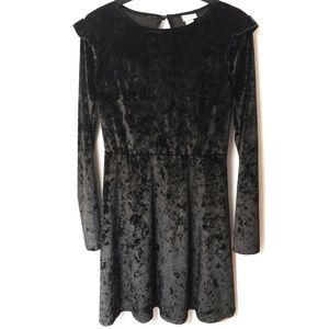 Velvet Dress Skater Long Sleeves Shoulder Flounce Ruffle Black Medium Mossimo